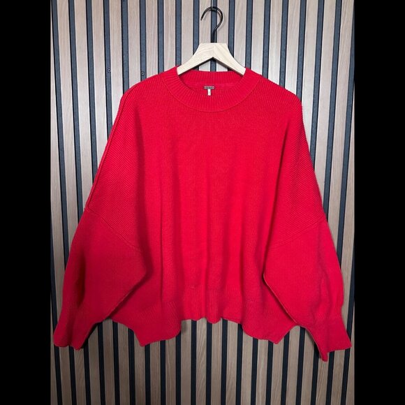 Free People Sweater Medium Womens Red Ribbed Chunky Knit Mock Neck - Picture 1 of 8